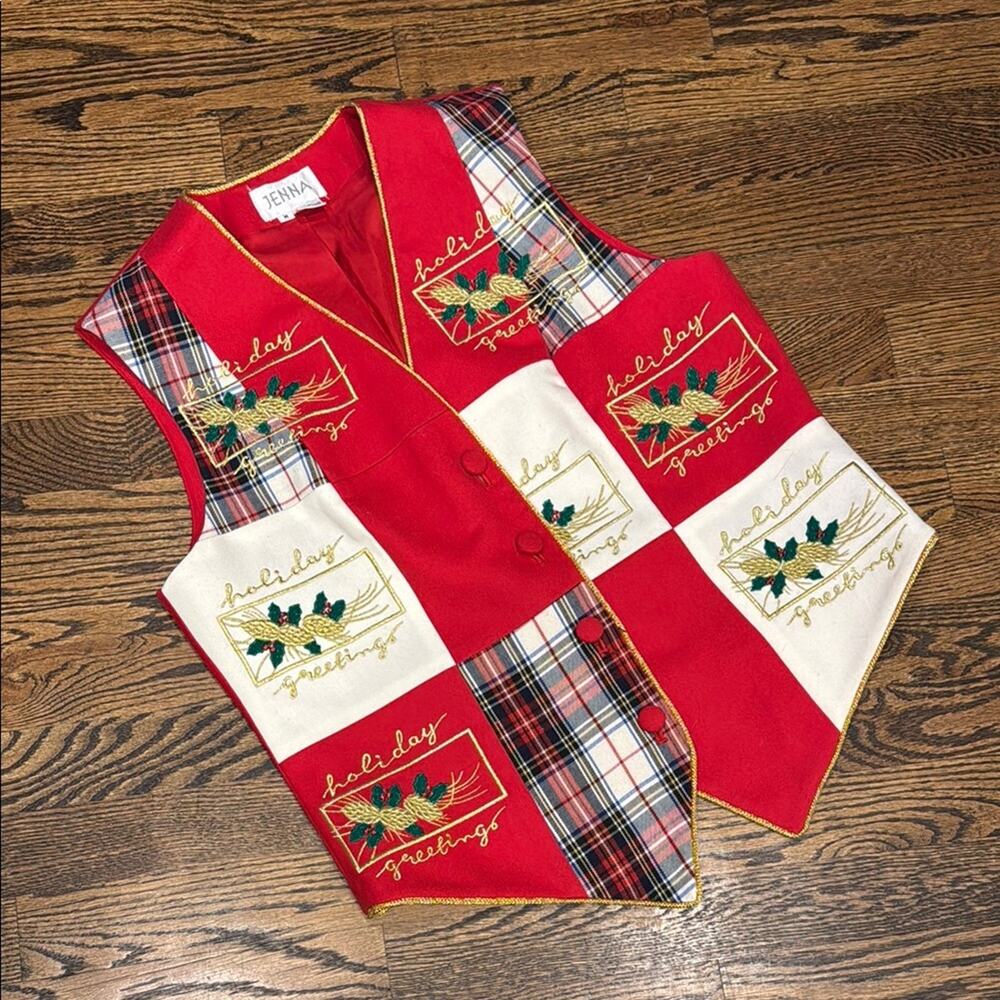 Jenna Vintage Holiday Greetings Wool Festive Christmas Vest Women's M